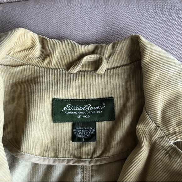 Eddie Bauer Womens Buttoned Front Pockets Corduroy Tan Jacket Size L - Picture 9 of 11